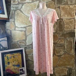 Croft & Barrow Pink Floral Lace Trim Nightgown